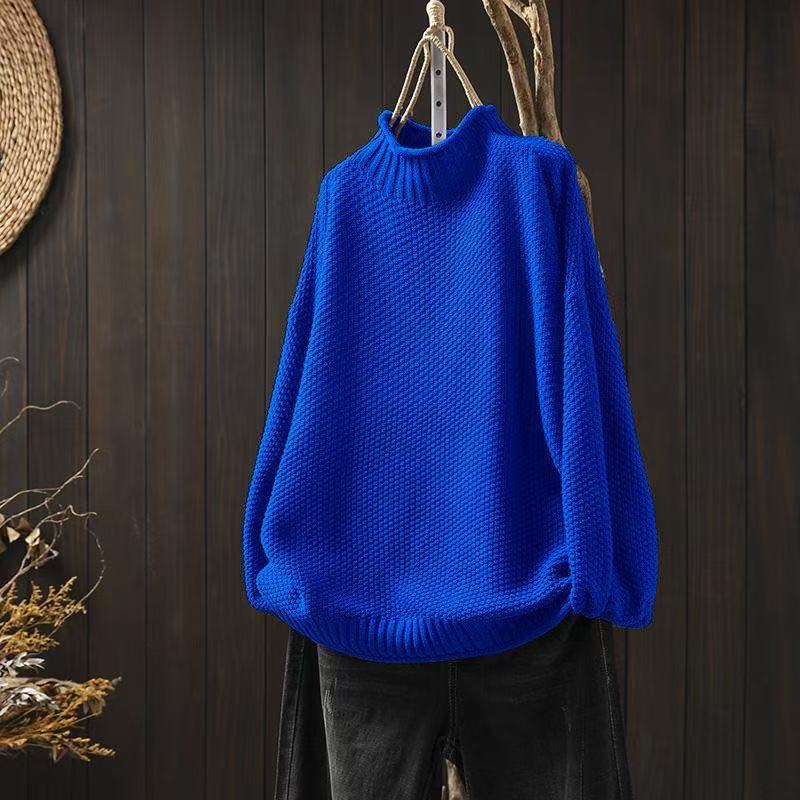 Women's Oversized Waffle Knit Mock Neck Sweater