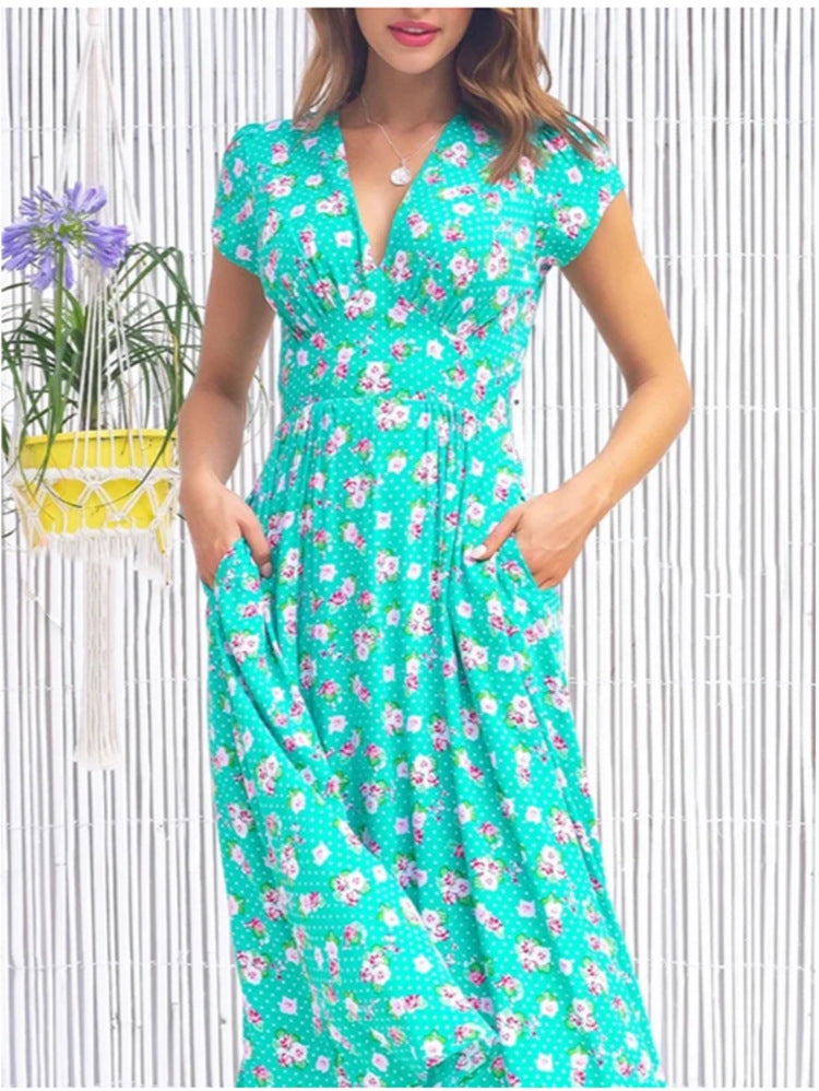 Women's Midi Floral Summer Dress Flowing