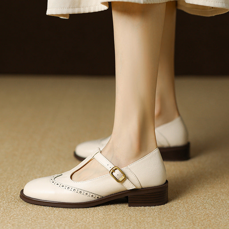 Classic Women's Low Heel Leather Mary Jane Shoes - VibreMode
