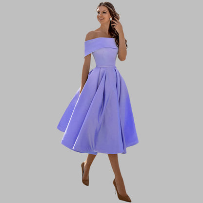 Women's Off Shoulder Satin Prom Dress