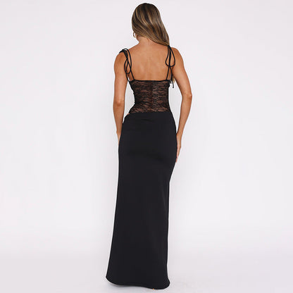 Elegant Lace Trim Maxi Dress