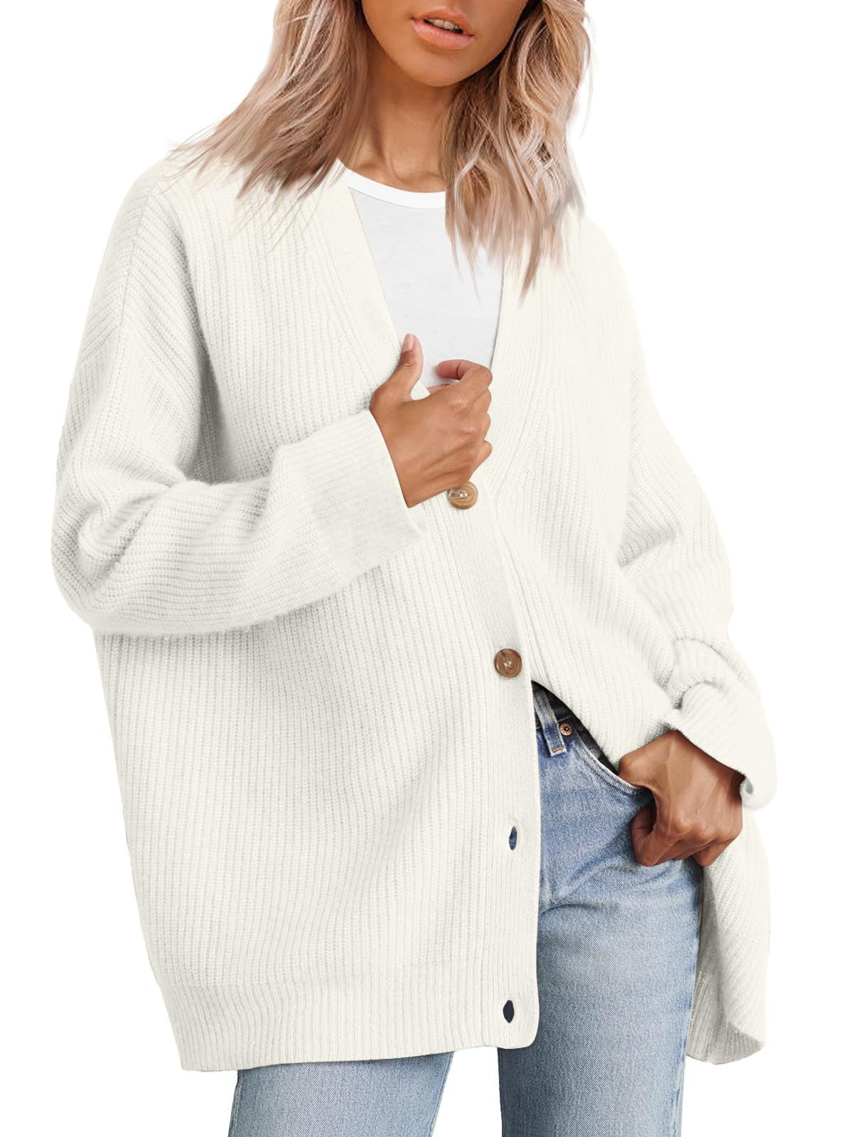 Women's Striped Knit Cardigan Sweater Relaxed Fit