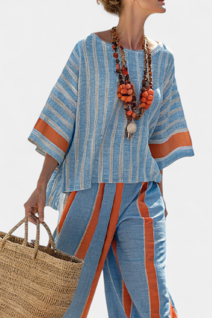 Women's Wide Leg Striped Pants Set