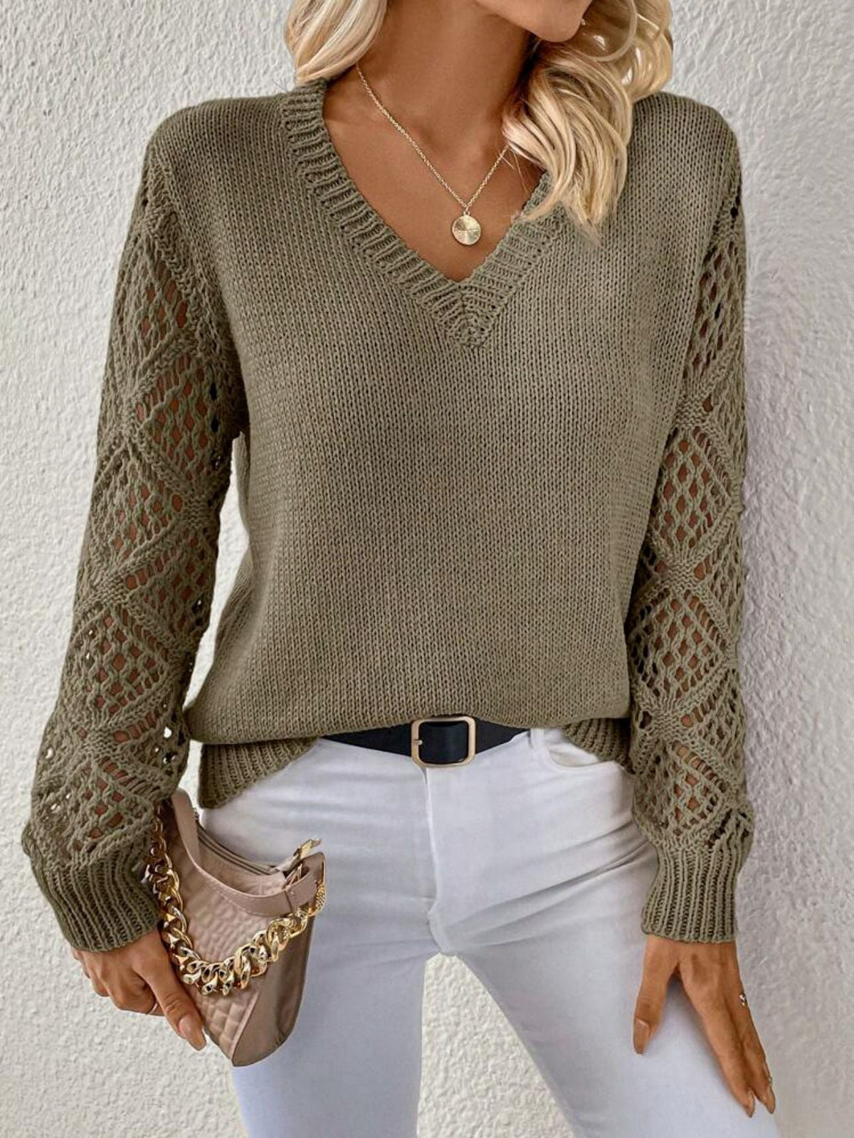 Ladies' Soft V-Neck Cable Knit Sweater