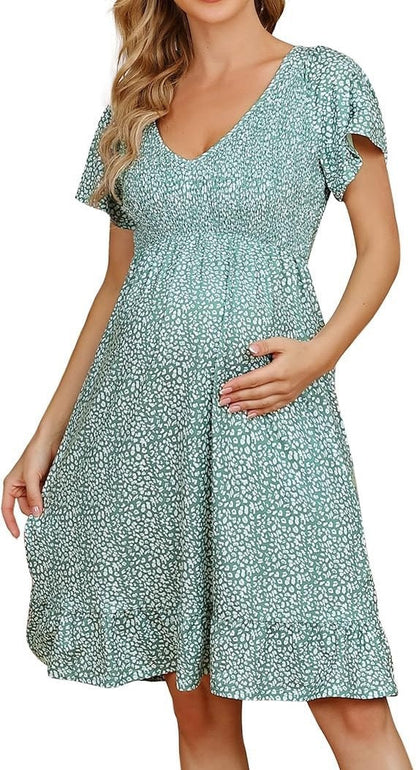 Floral Pregnant Belly Maxi Dress For Women Spring