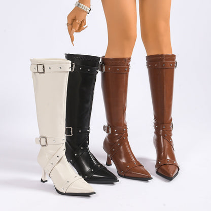 Women's Buckle Strap Pointed Toe Boots