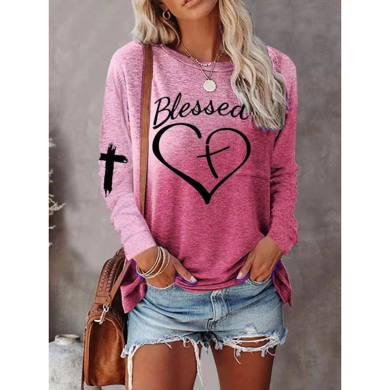 Women's Long Sleeve Graphic Shirt Soft Cotton Blend Casual