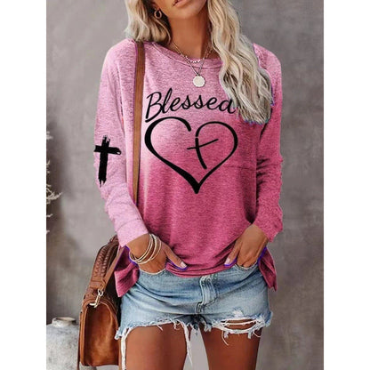 Women's Long Sleeve Graphic Shirt Soft Cotton Blend Casual