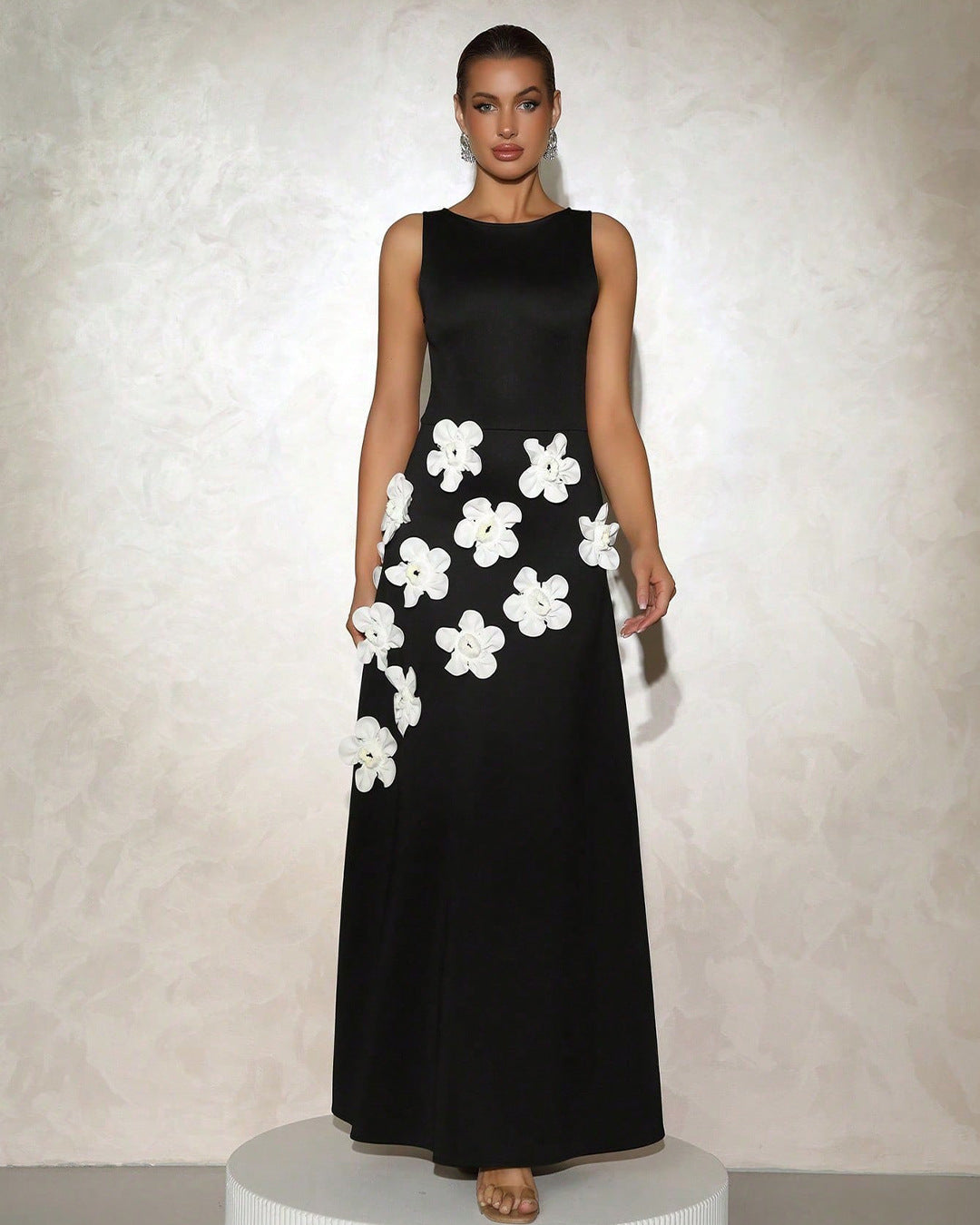 Beautiful Flower Embellished Long Evening Dress