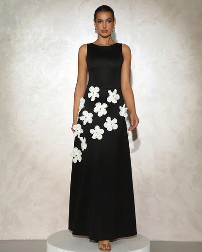 Beautiful Flower Embellished Long Evening Dress