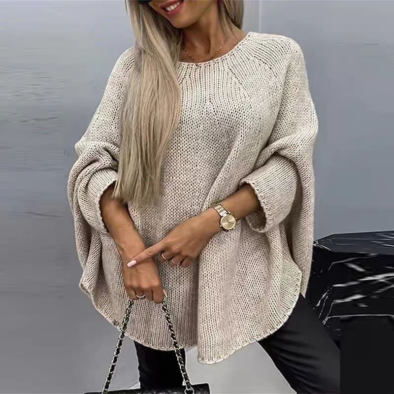 Women's Oversized Knit Sweater Batwing Sleeves Relaxed Fit