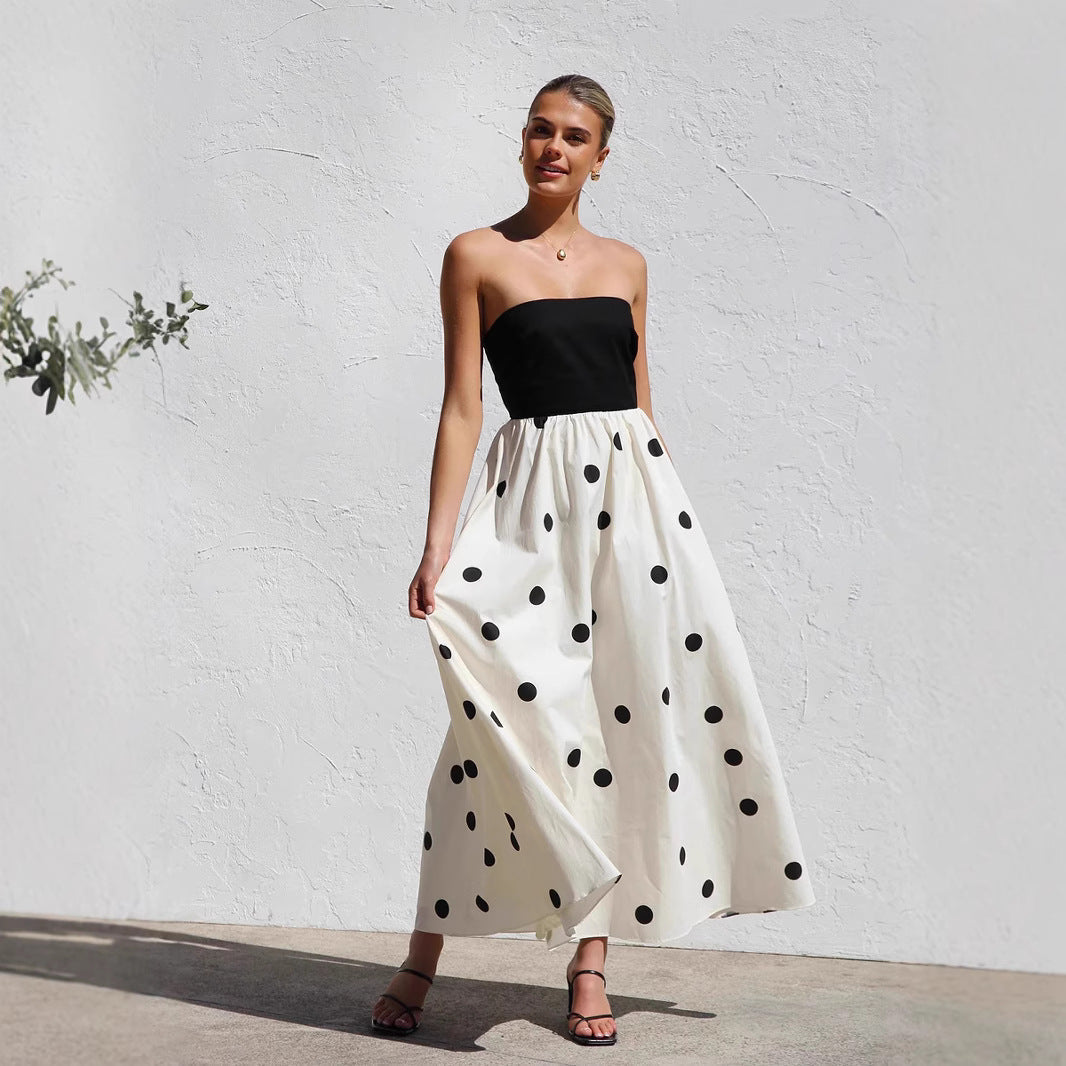 Women's Strapless A-Line Polka Dot Dress - VibreMode