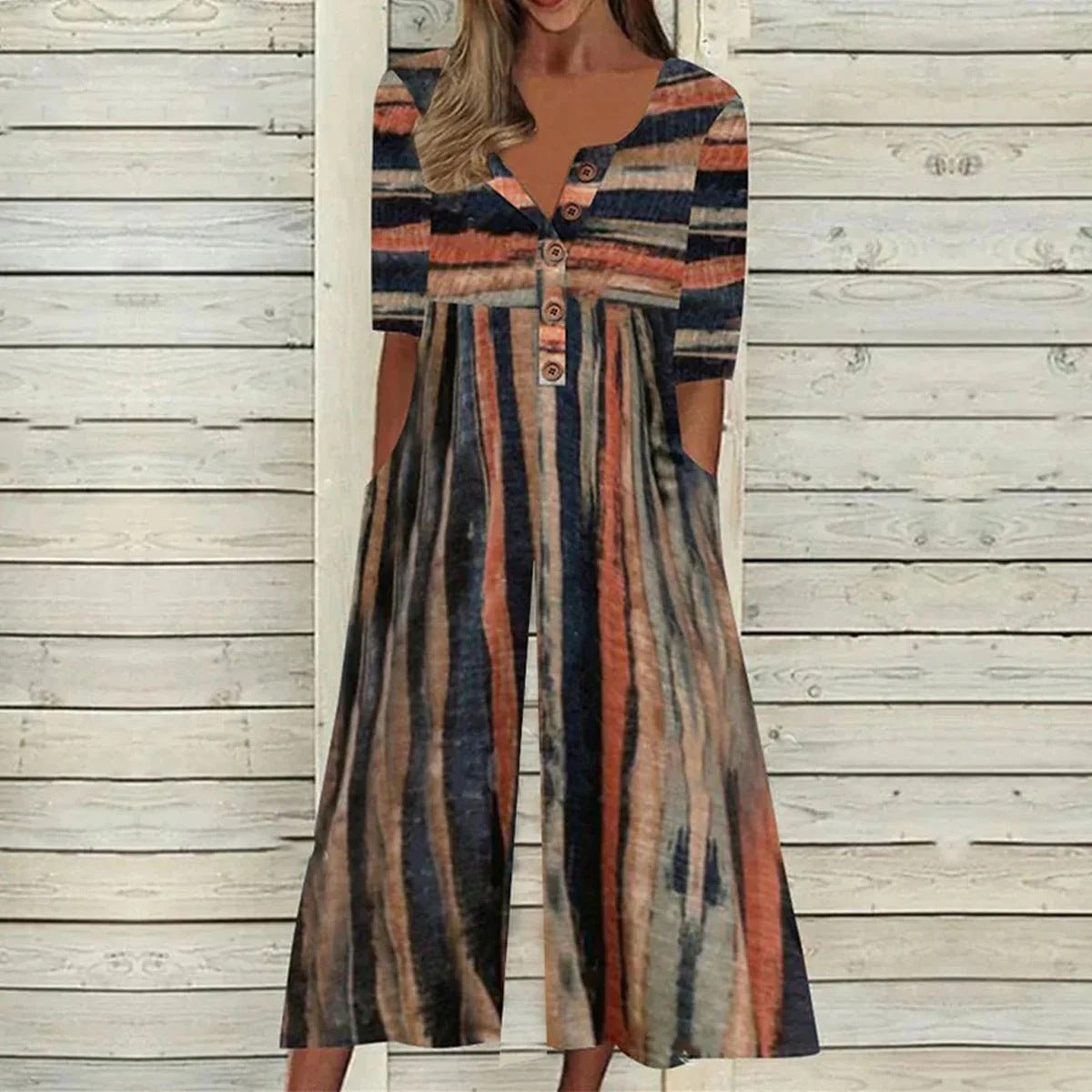 Tropical Leaf Print V-Neck Jumpsuit for Women