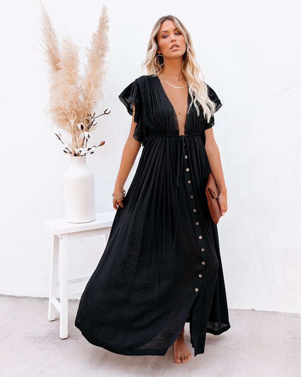 Chic Women's Beachy V Neck Flowy Cover Up Dress - VibreMode