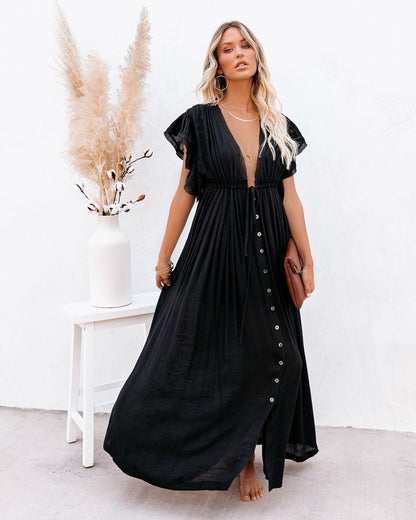Chic Women's Beachy V Neck Flowy Cover Up Dress - VibreMode