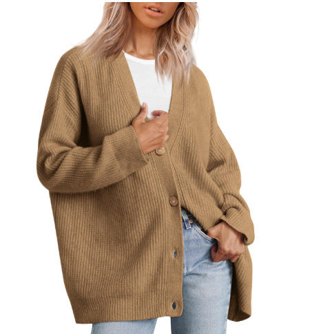 Women's Striped Knit Cardigan Sweater Relaxed Fit
