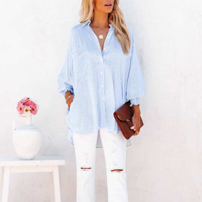 Relaxed Fit Women's Long Sleeve Striped Shirt