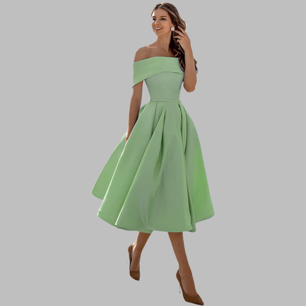 Women's Off Shoulder Satin Prom Dress