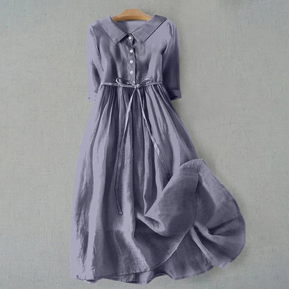 Women's Midi Casual Dress Full Button Front