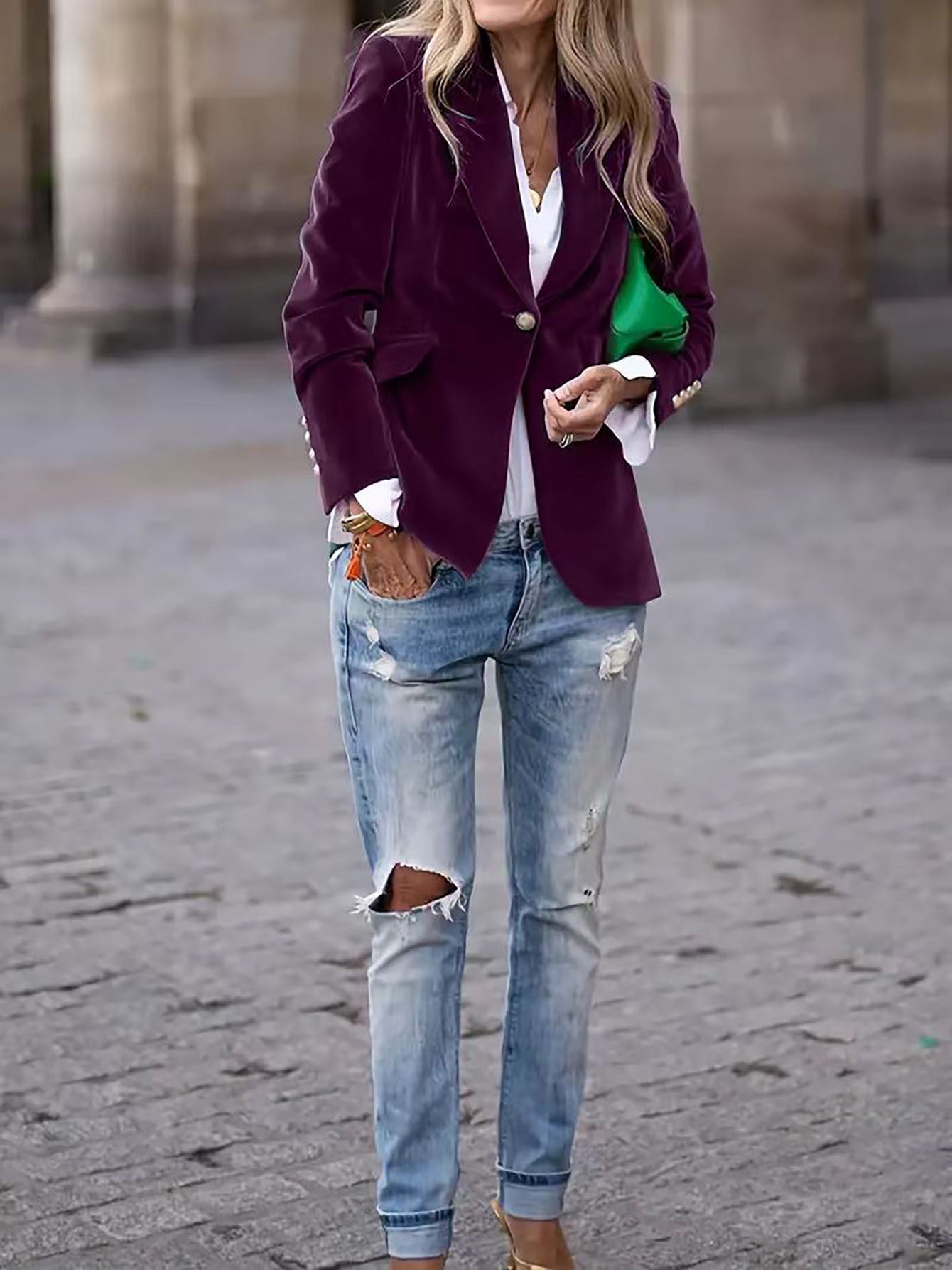 Luxurious Soft Velvet Jacket with Metallic Buttons