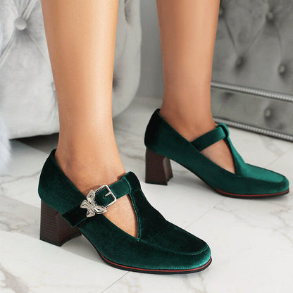 Women's Suede Ankle Strap Block Heels - VibreMode