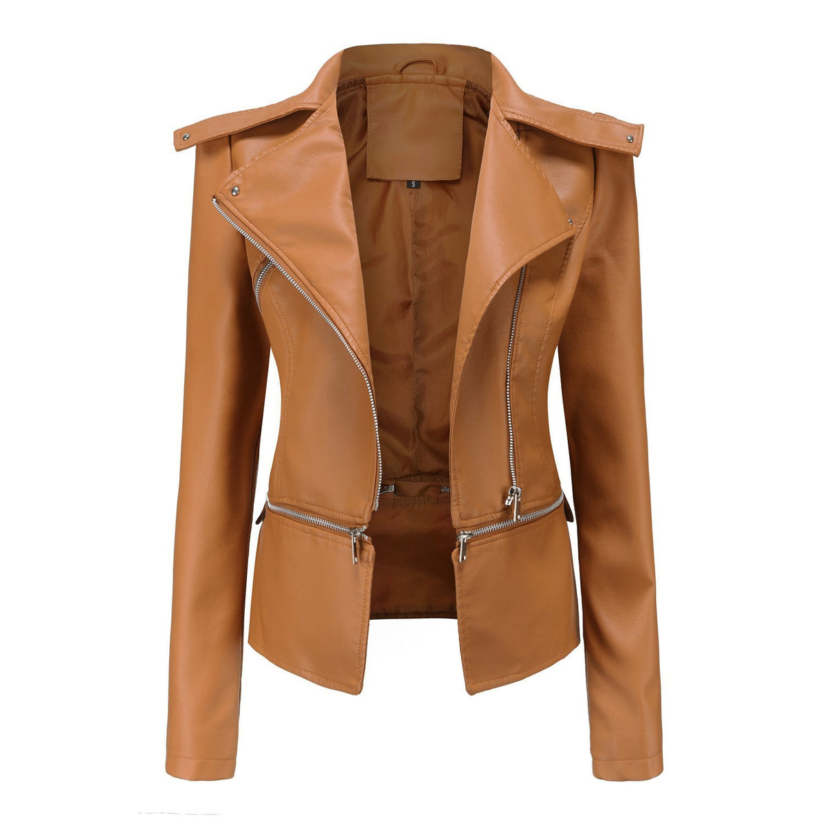 Women's Leather Motorcycle Jacket Zippered Black - VibreMode