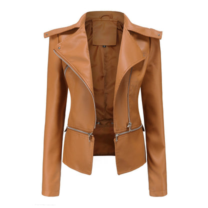 Women's Leather Motorcycle Jacket Zippered Black - VibreMode