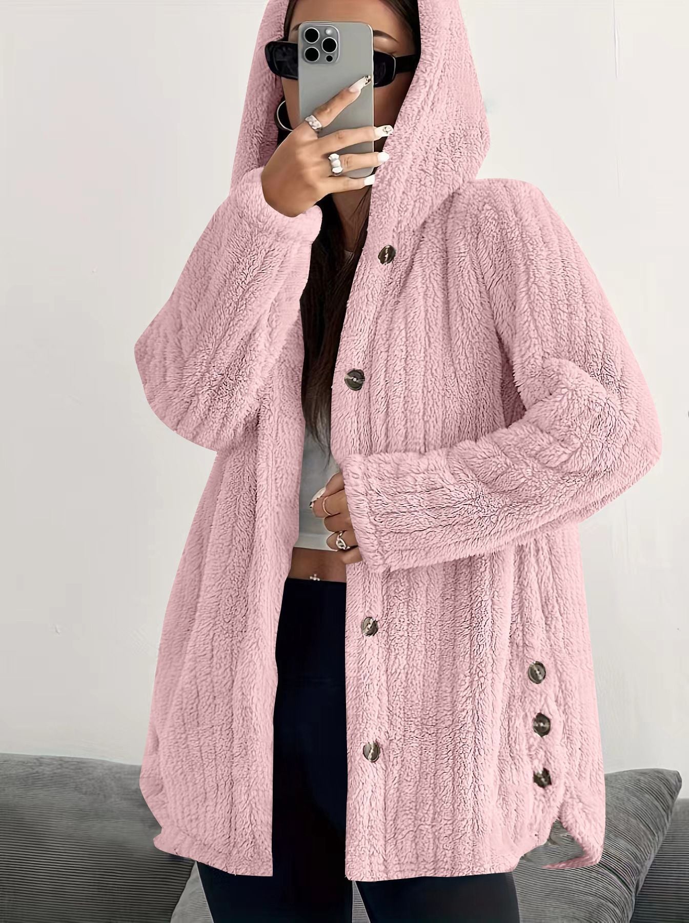 Women's Button Front Cardigan Hooded Neckline