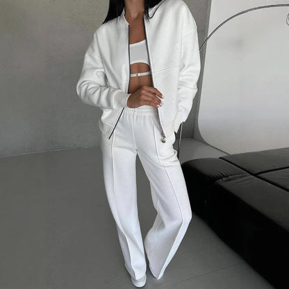 Women's Zipper Jacket And Wide Leg Pants Set