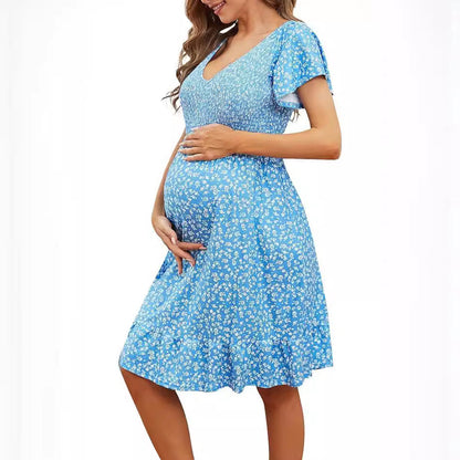 Floral Pregnant Belly Maxi Dress For Women Spring