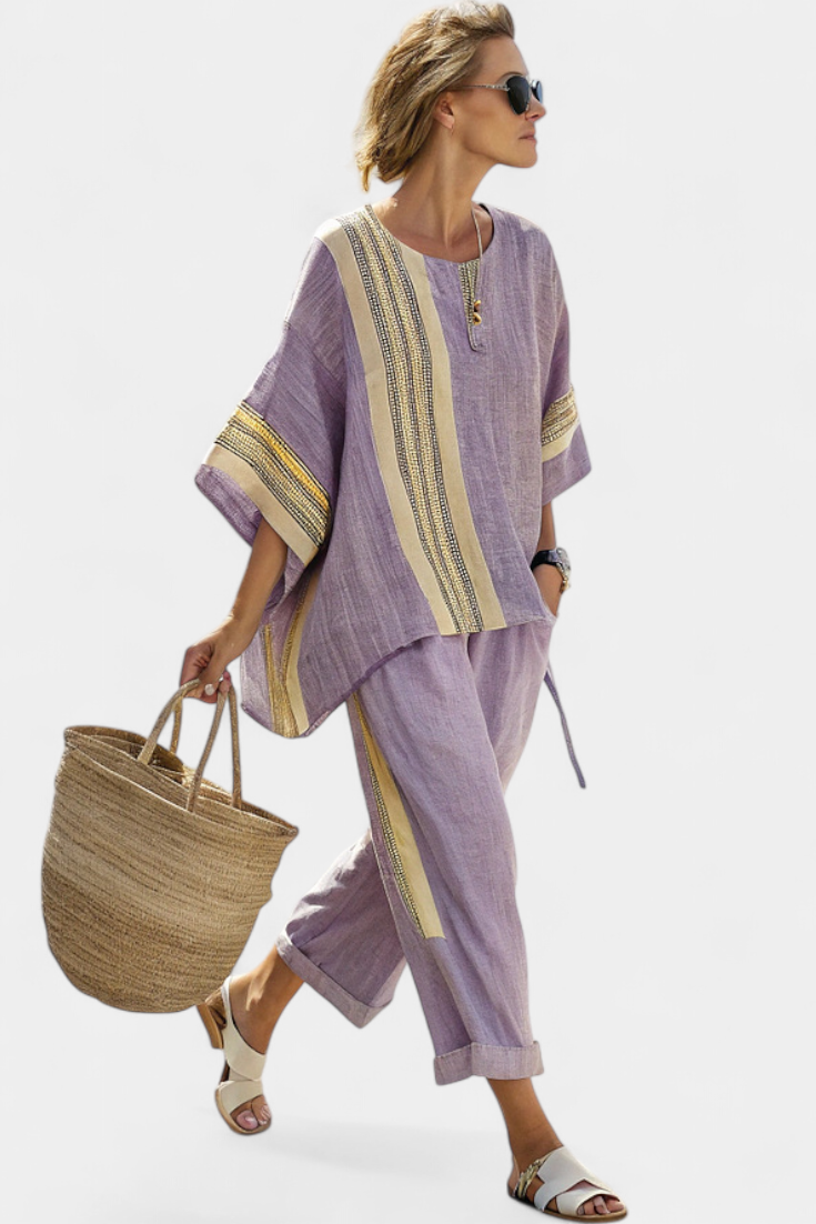 Relaxed Fit Women's 2 Piece Top and Pants Set - VibreMode