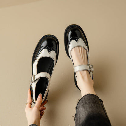 Women's Leather Mary Jane Shoes Two-Tone Low Heel