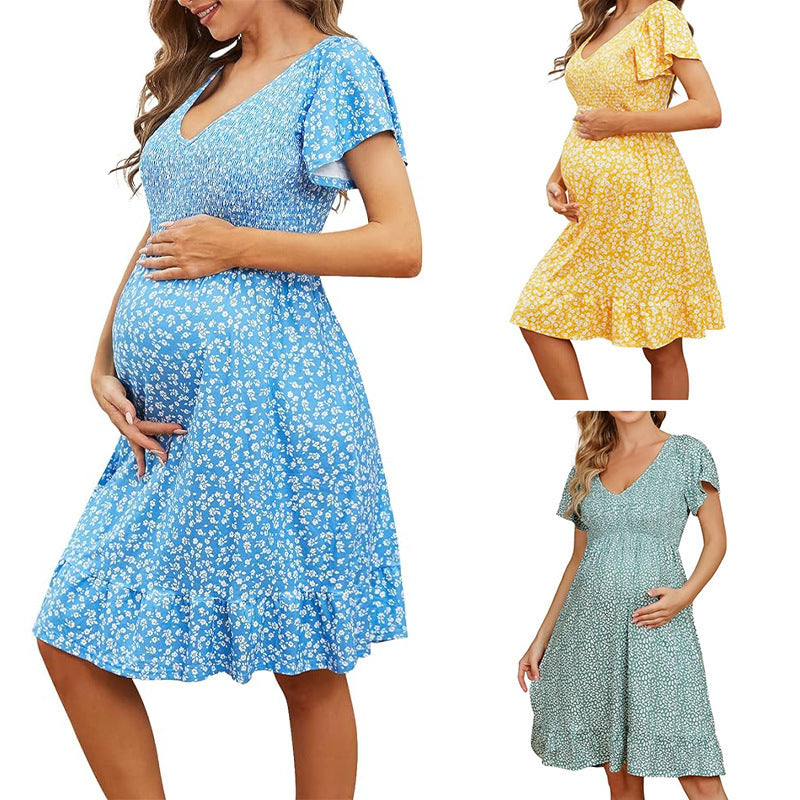 Floral Pregnant Belly Maxi Dress For Women Spring