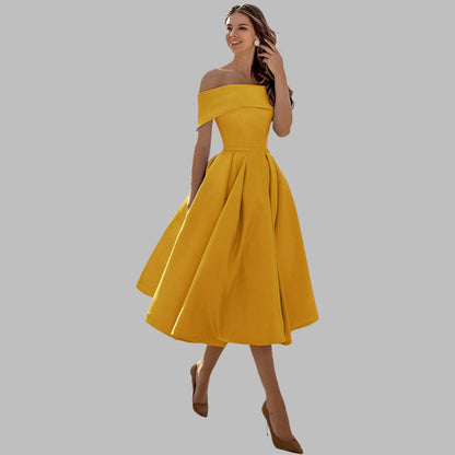 Women's Off Shoulder Satin Prom Dress