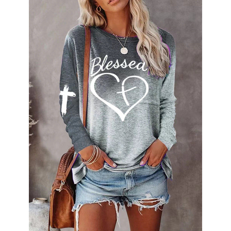 Women's Long Sleeve Graphic Shirt Soft Cotton Blend Casual
