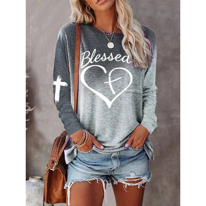 Women's Long Sleeve Graphic Shirt Soft Cotton Blend Casual