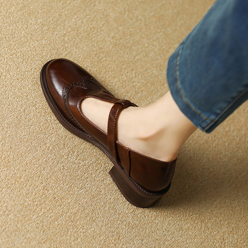 Classic Women's Low Heel Leather Mary Jane Shoes