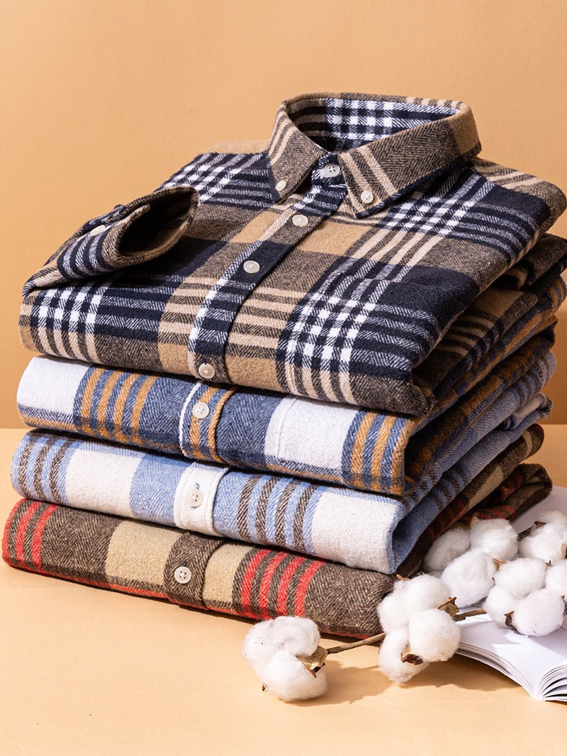 Men's Plaid Long Sleeve Shirt Button Front
