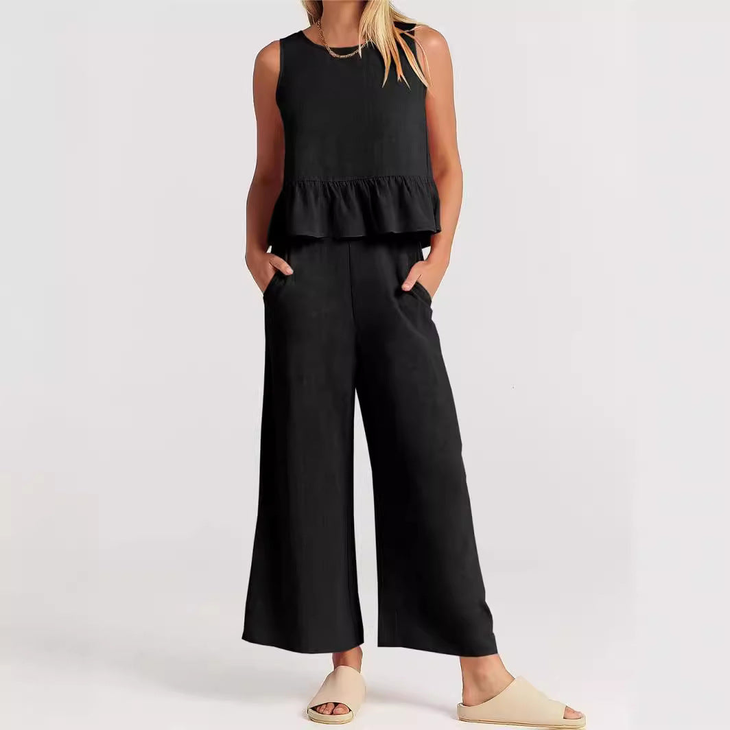 Women's Linen Peplum And Pant Set