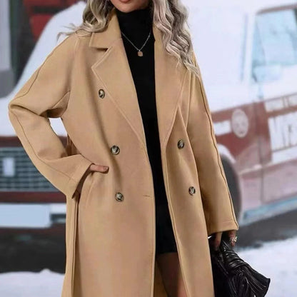 Women's Wool Coat Warm Elegant Navy - VibreMode