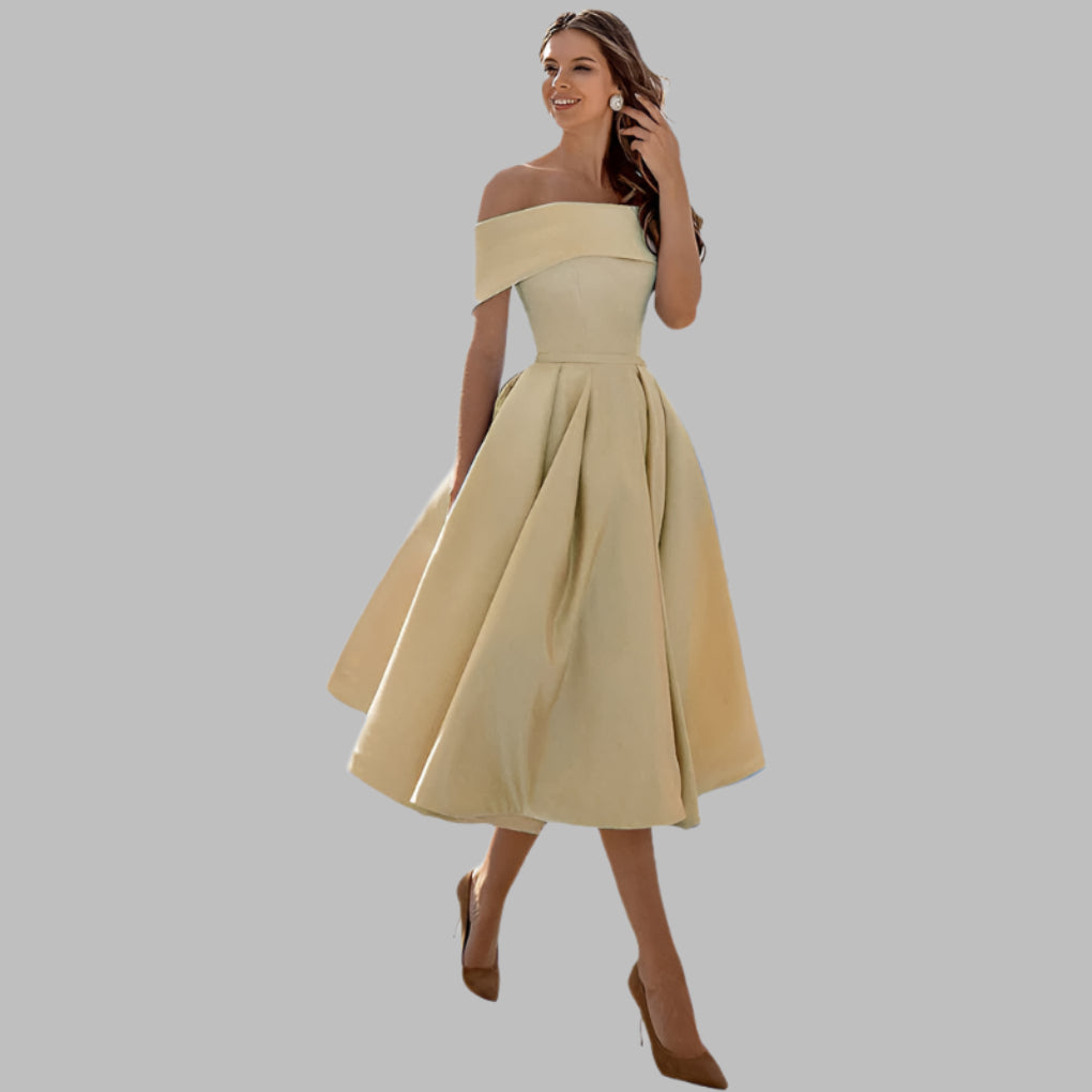 Women's Off Shoulder Satin Prom Dress