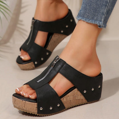 Comfortable Arch Support Wedge Sandals with Zip Closure