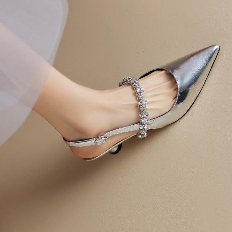 Luxurious Crystal Buckle High Heel Slingbacks - VibreMode