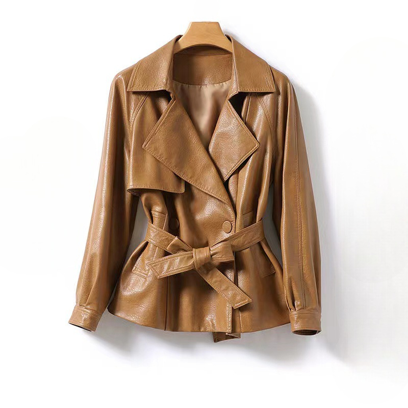 Womens Leather Belted Jacket - VibreMode