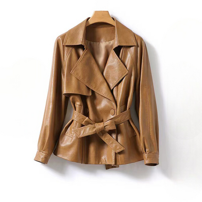 Womens Leather Belted Jacket - VibreMode