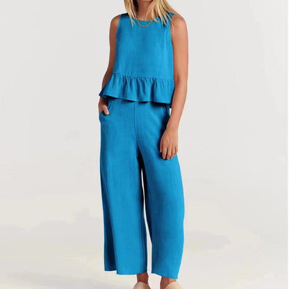 Women's Linen Peplum And Pant Set