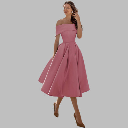 Women's Off Shoulder Satin Prom Dress