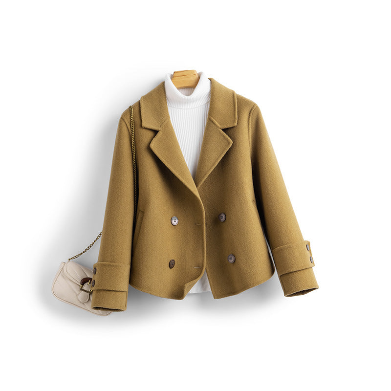 Womens Wool Cropped Olive Coat - VibreMode