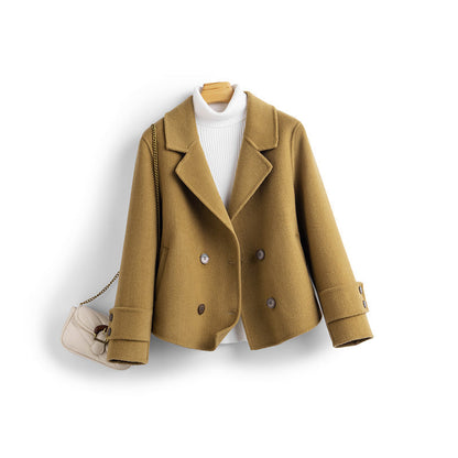 Womens Wool Cropped Olive Coat - VibreMode