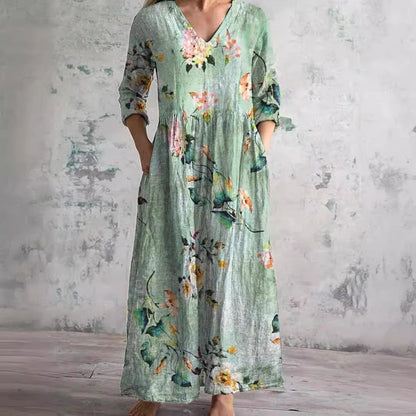 Women's V Neck Floral Midi Dress